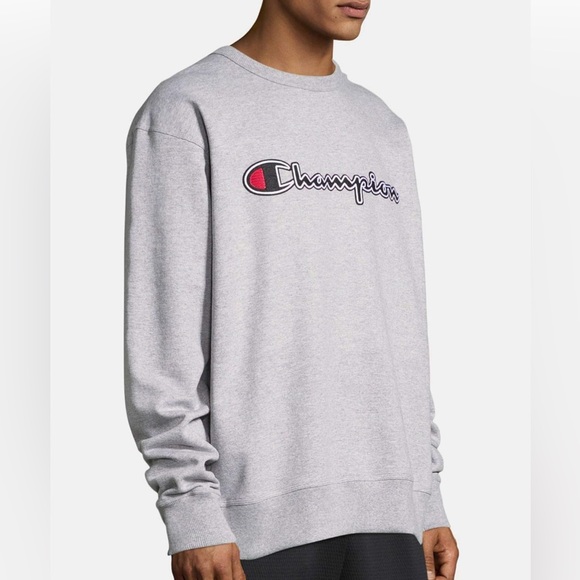 Champion Reverse Weave Crew Neck Gray Sweatshirt w Raised Logo, Size M - Picture 1 of 4
